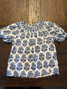 Crewcuts White Top with Blue Floral Smock Neck